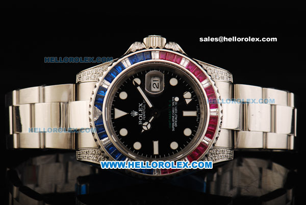 Rolex GMT Master II Swiss ETA 2836 Automatic Movement Full Steel with Diamond Bezel and White Markers - Click Image to Close